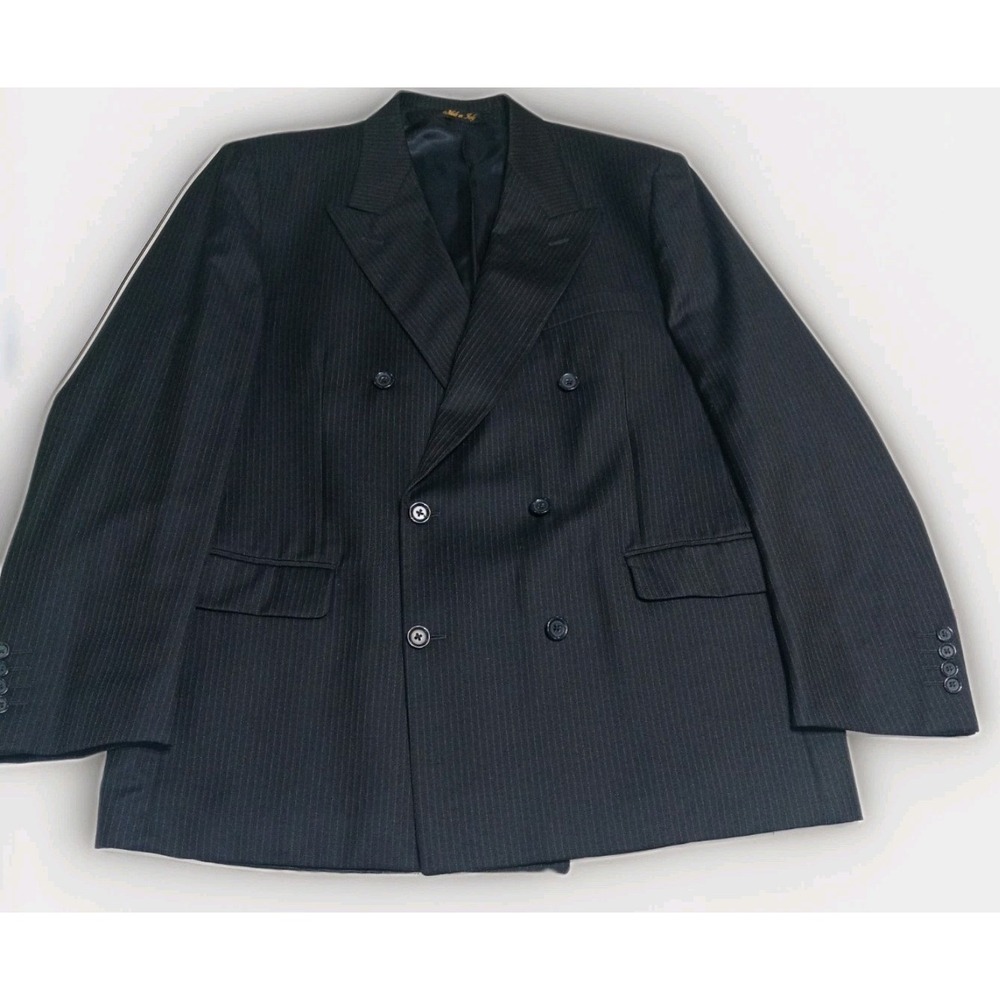 Danieli Mens 44R Suit Navy Pinstripe 100% Wool Double Breasted Peak Lapel Italy